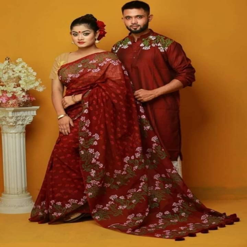 Dhupian Saree + Punjabi (Couple set)